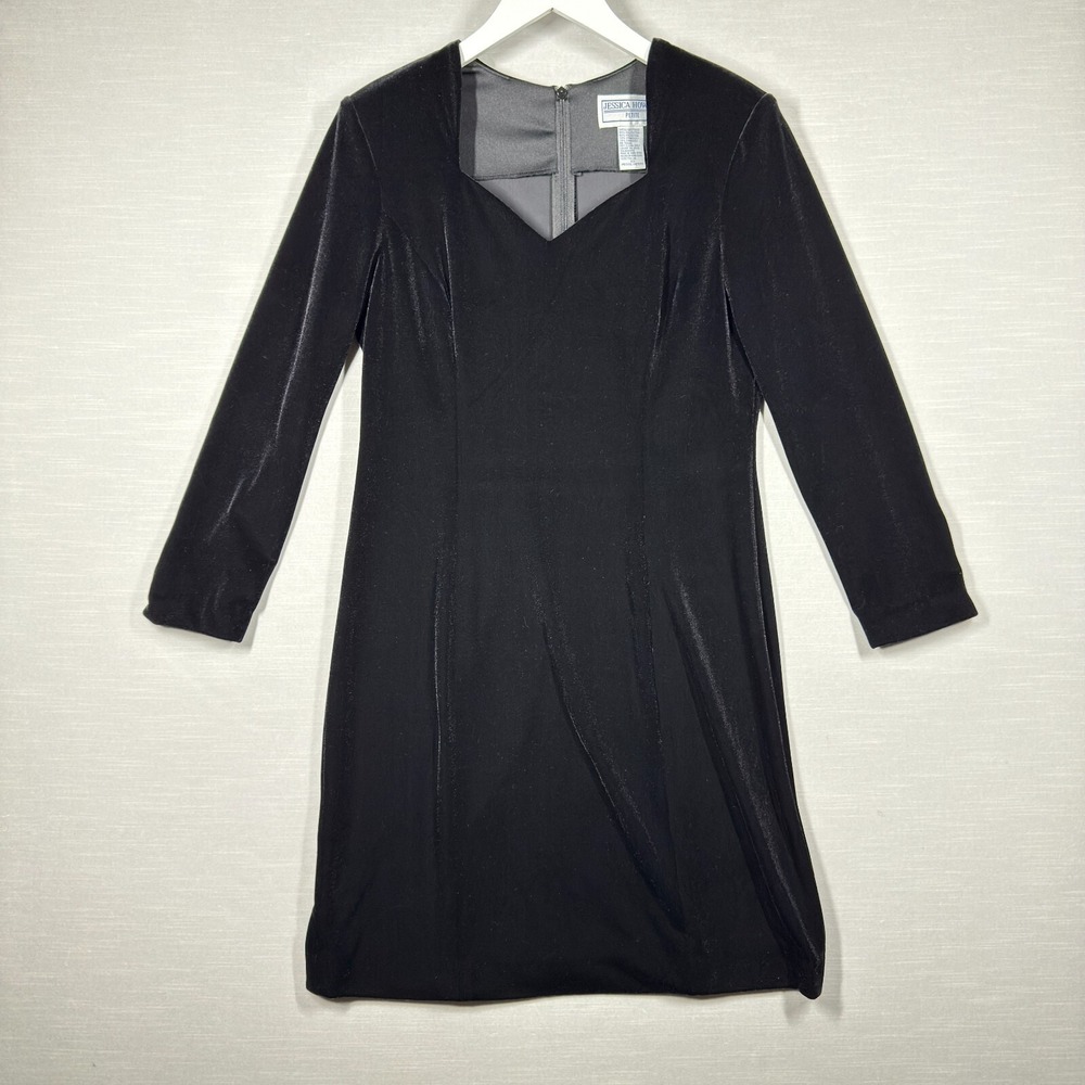 Vintage Jessica Howard Dress Womens 10 Petite Black Velvet Mini Romantic Gothic